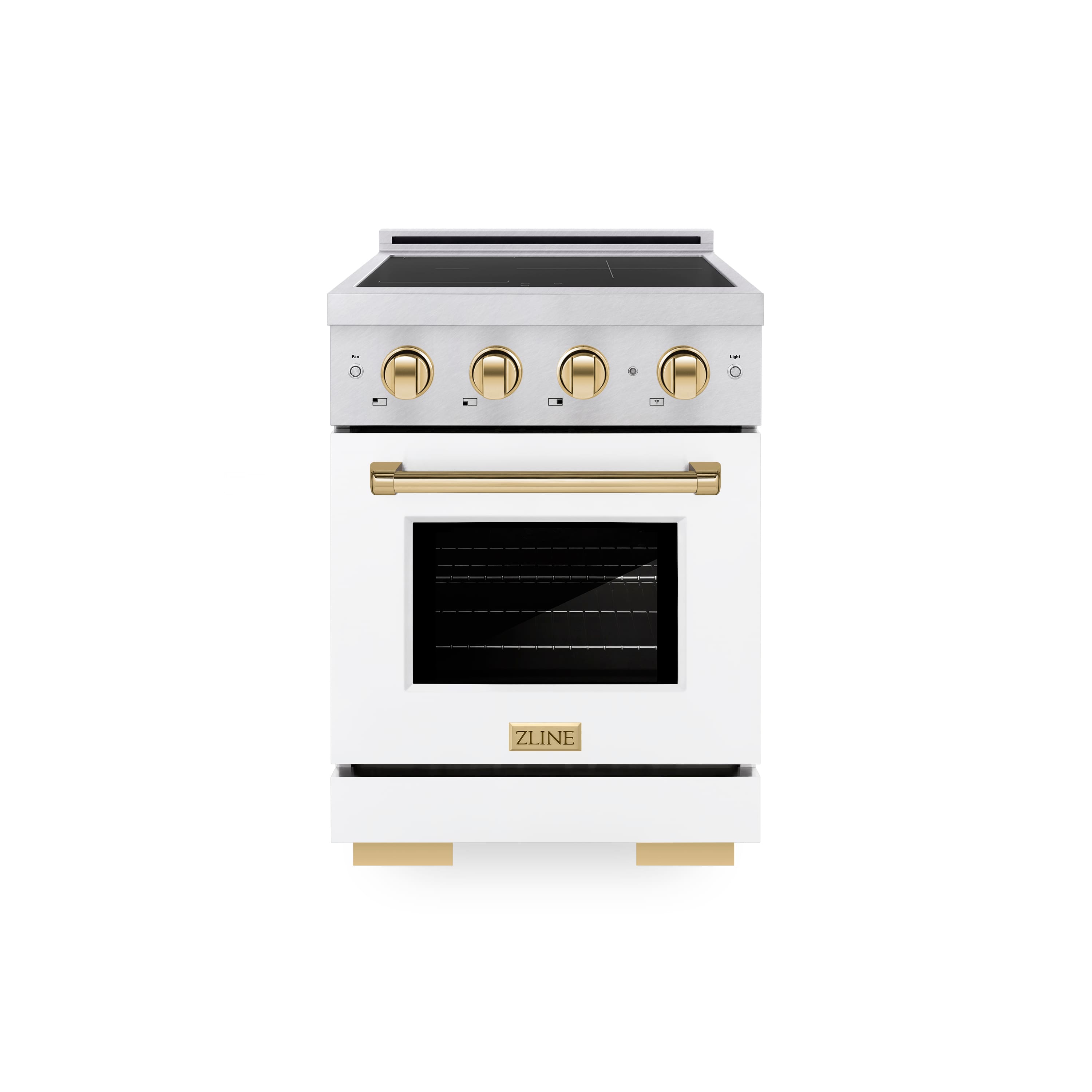 ZLINE - Autograph 24 in. 3.2 cu. ft. Paramount Freestanding Induction Range in Satin Steel with Gold Accents & White Door - White Matte