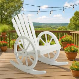 Winado - 1PC 23.5inch Wooden Wagon Rocking Adirondack Chair with High Back, Slatted Seat, Wheel Armrestfor Indoor Outdoor Garden - White