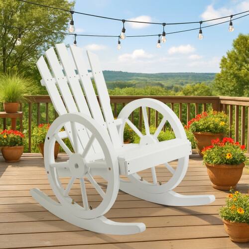 Front. Winado - 1PCS 23.5inch Wooden Wagon Rocking Adirondack Chair with High Back, Slatted Seat, Wheel Armrestfor Indoor Outdoor Garden - White.