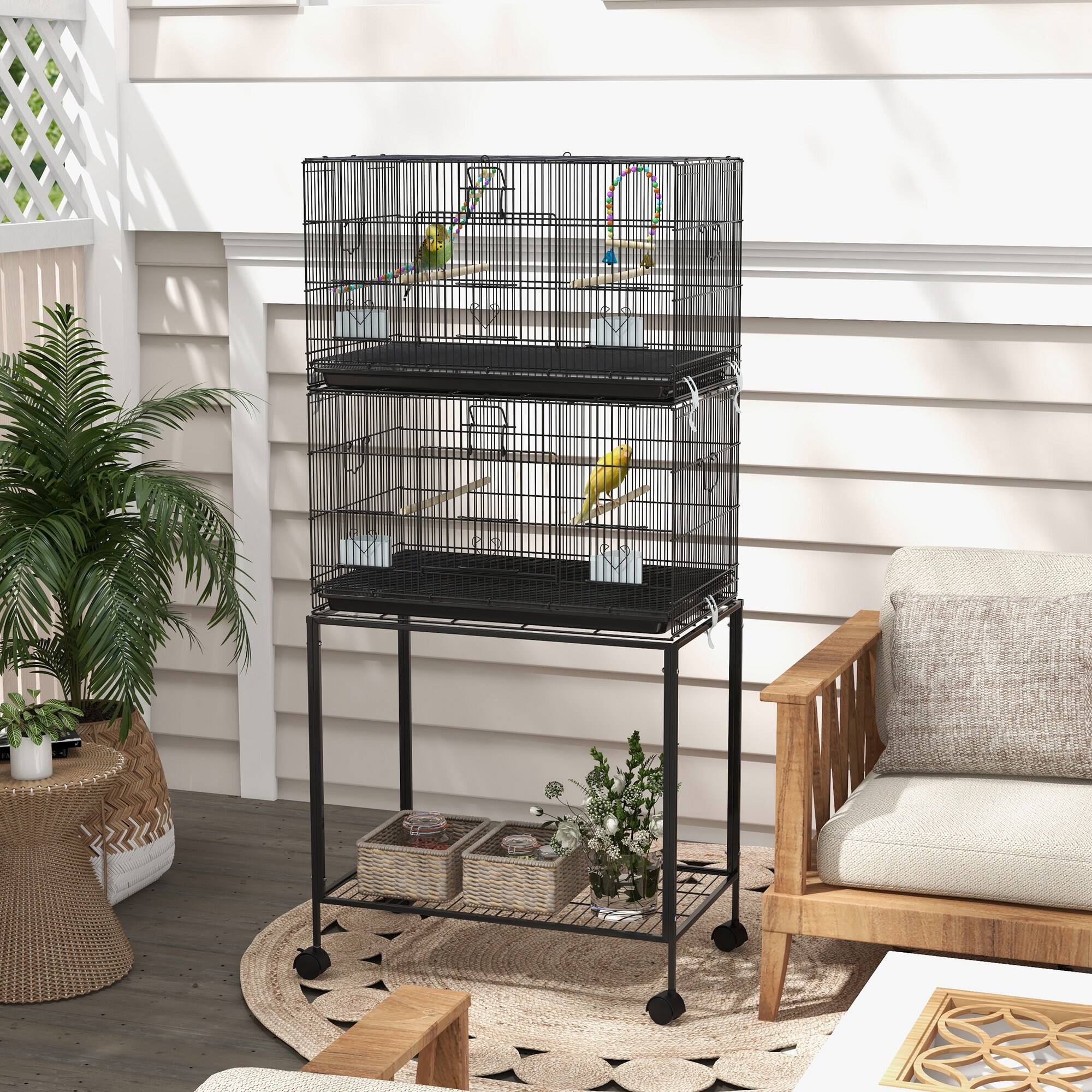 Alt View 1. Pawhut - Stackable Bird Cage on Wheels w/ Stand.