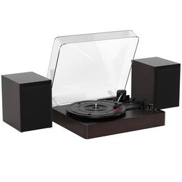 Topteng - Bluetooth 5.0 Split Turntable, 3-Speed, Dual Speakers, 7/10/12" Vinyl, Ruby Stylus, Retro Record Player - Natural wood color