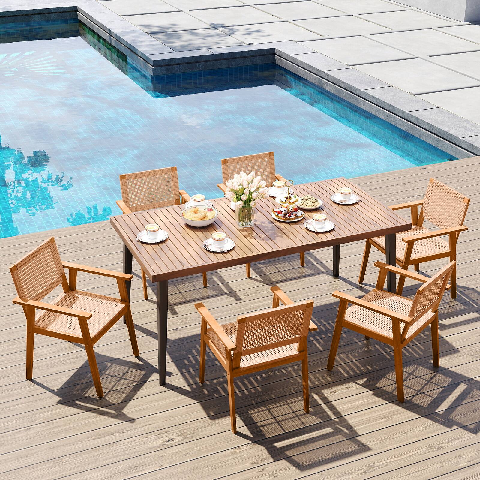 Alt View 9. Gymax - Gymax Acacia Wood Outdoor Dining Chairs Set of 4 w/Backrests & Armrests for Backyard - Yellow.