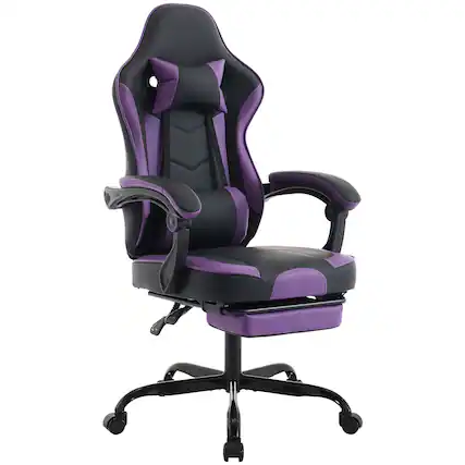 Front. LUCKY ONE - Swivel/Recline Adjustable Gaming Chair W/ Massage Lumbar - Black/Purple.