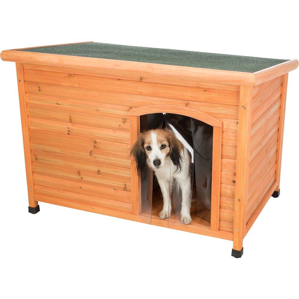 Angle. TRIXIE - Classic Insulated Weatherproof Wooden Small Outdoor Dog House w-Hinged Roof - Brown.