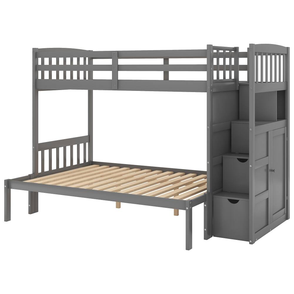 Alt View 6. Loheer - Loheer Twin over Full Bunk Bed with Stairs and Storage Drawers Gray - Gray.