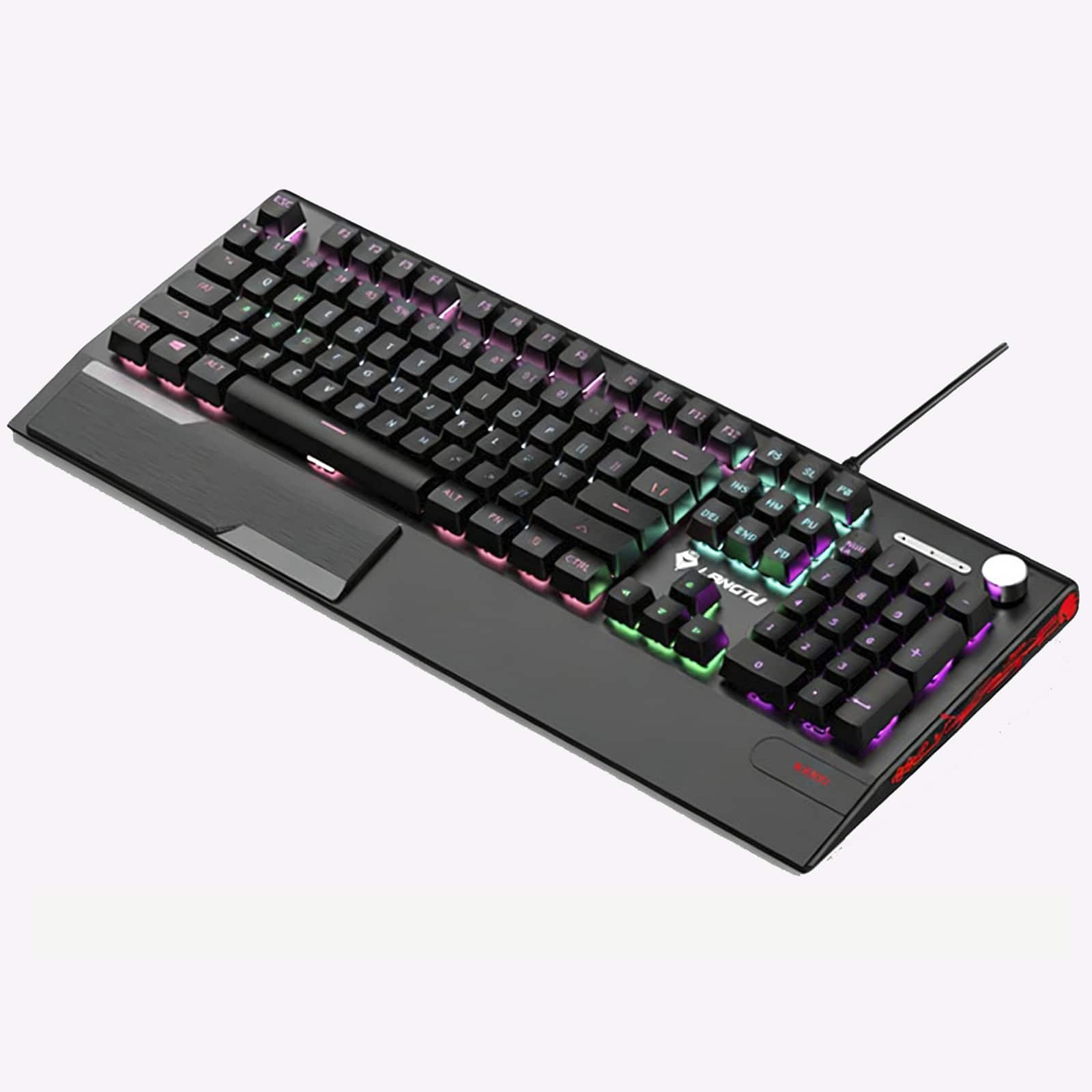 Topteng - K1000 Hot-Swappable Mechanical Keyboard - 104 Key Red Switch, RGB Backlit, PBT Keycaps, Knob Control for Gaming - Black