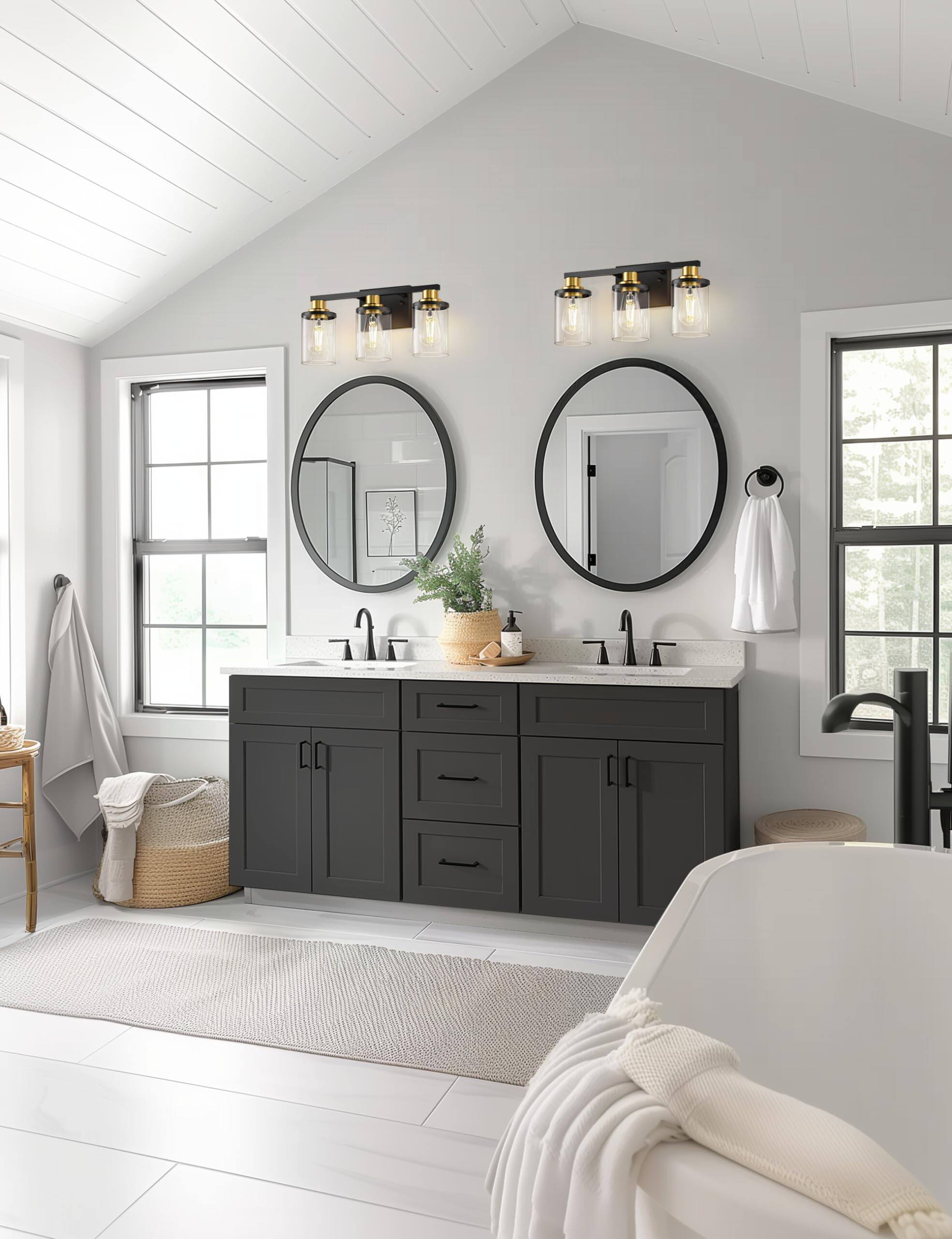 Alt View 3. Earthley Blooms - And Bathroom Light Fixtures Inch Modern Vanity Lights Over Mirror With Clear Glass Shade For Etl Listed - Gold 2-Light.