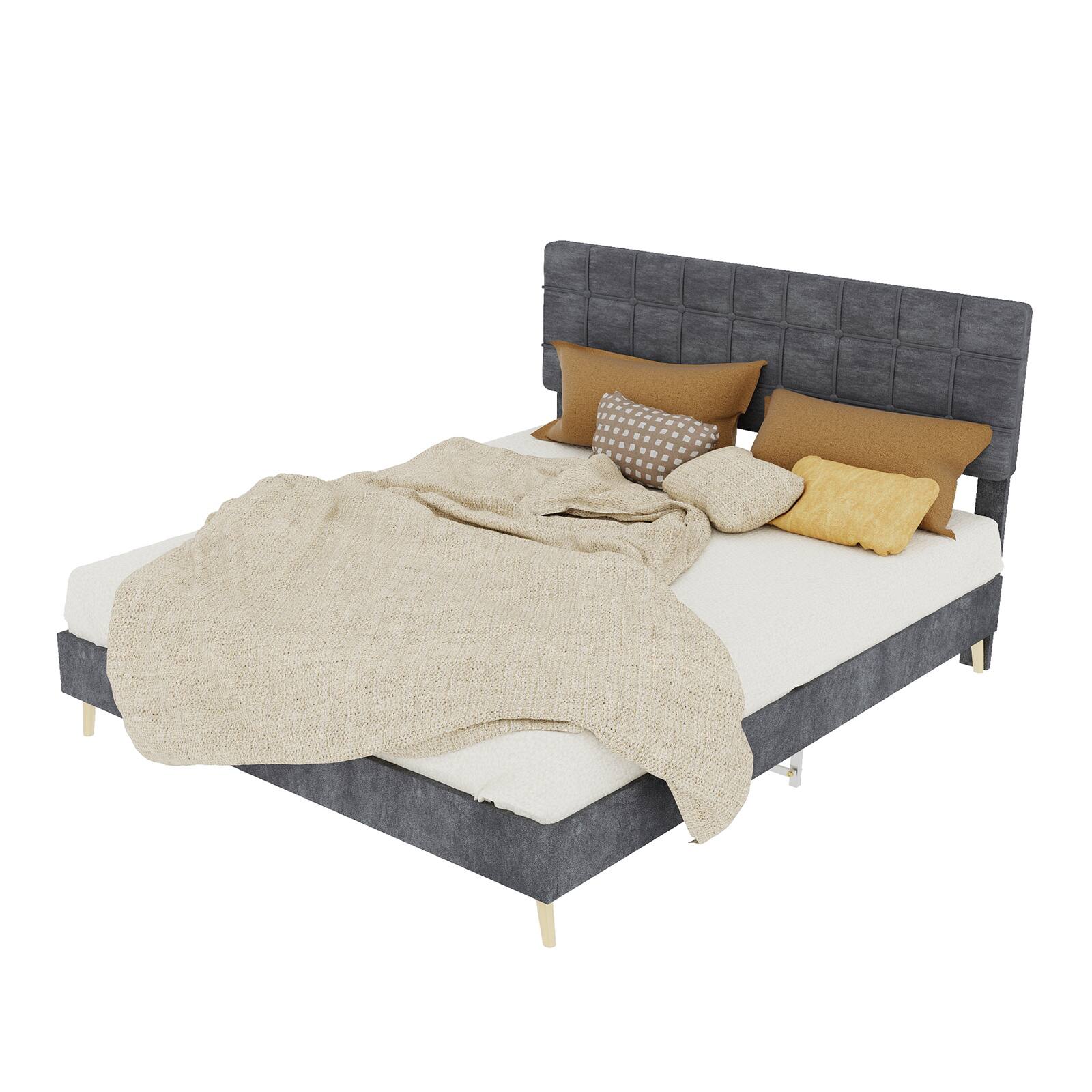 Alt View 2. Loheer - Loheer Upholstered Queen Bed Frame Gray Platform Bed with Soft Headboard Modern Minimalist - Grey.