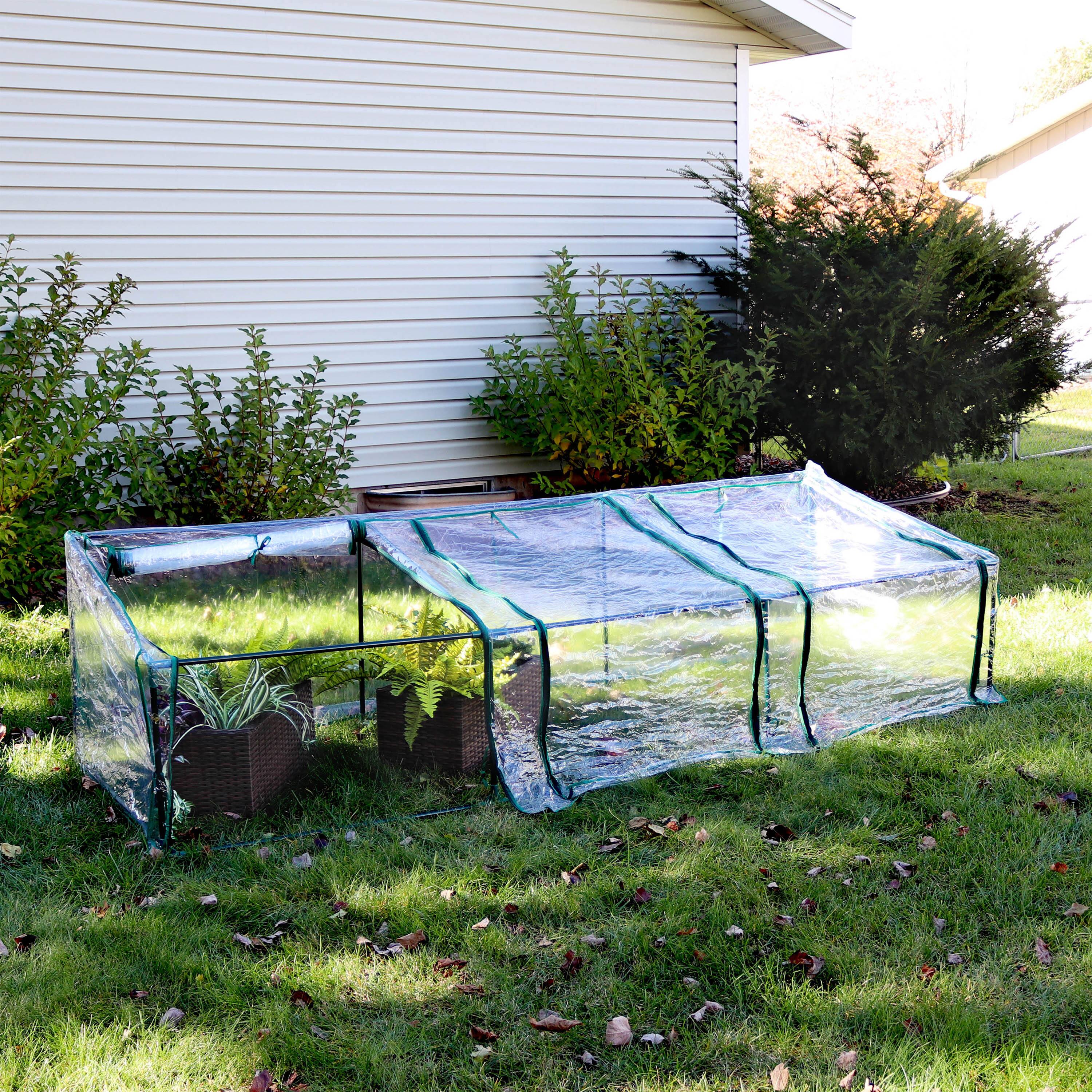 Alt View 4. Sunnydaze - Iron PVC Cover Mini Slant Cloche Greenhouse with Zipper - Clear.