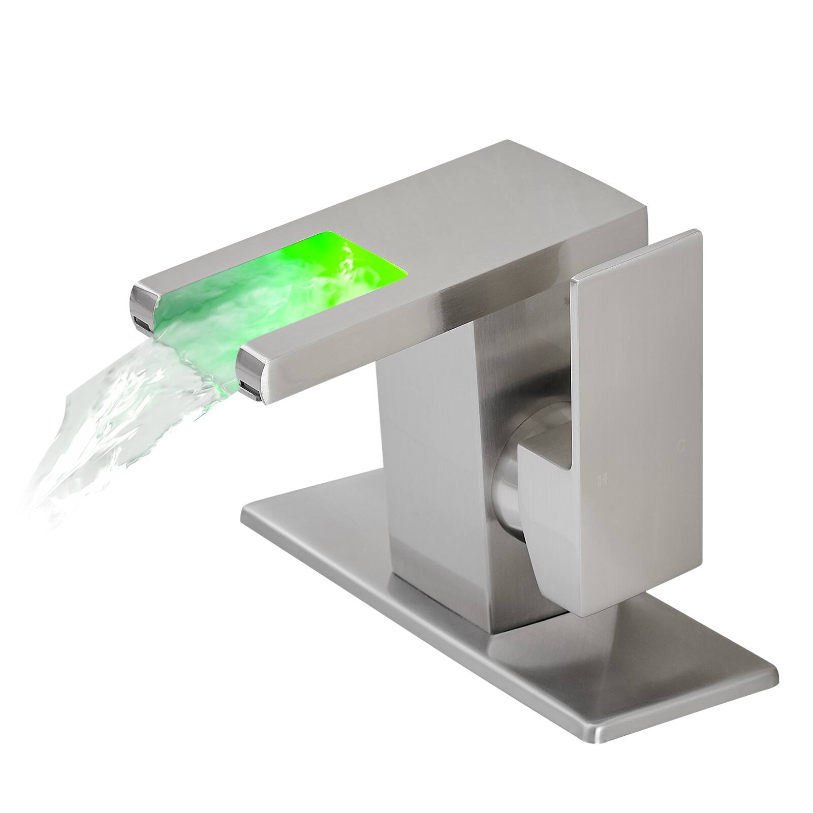 Bathroom Sink Faucet LED Light 3 Colors,Waterfall, Glass Spout, Hot Cold Water Mixer Single Handle,One Hole