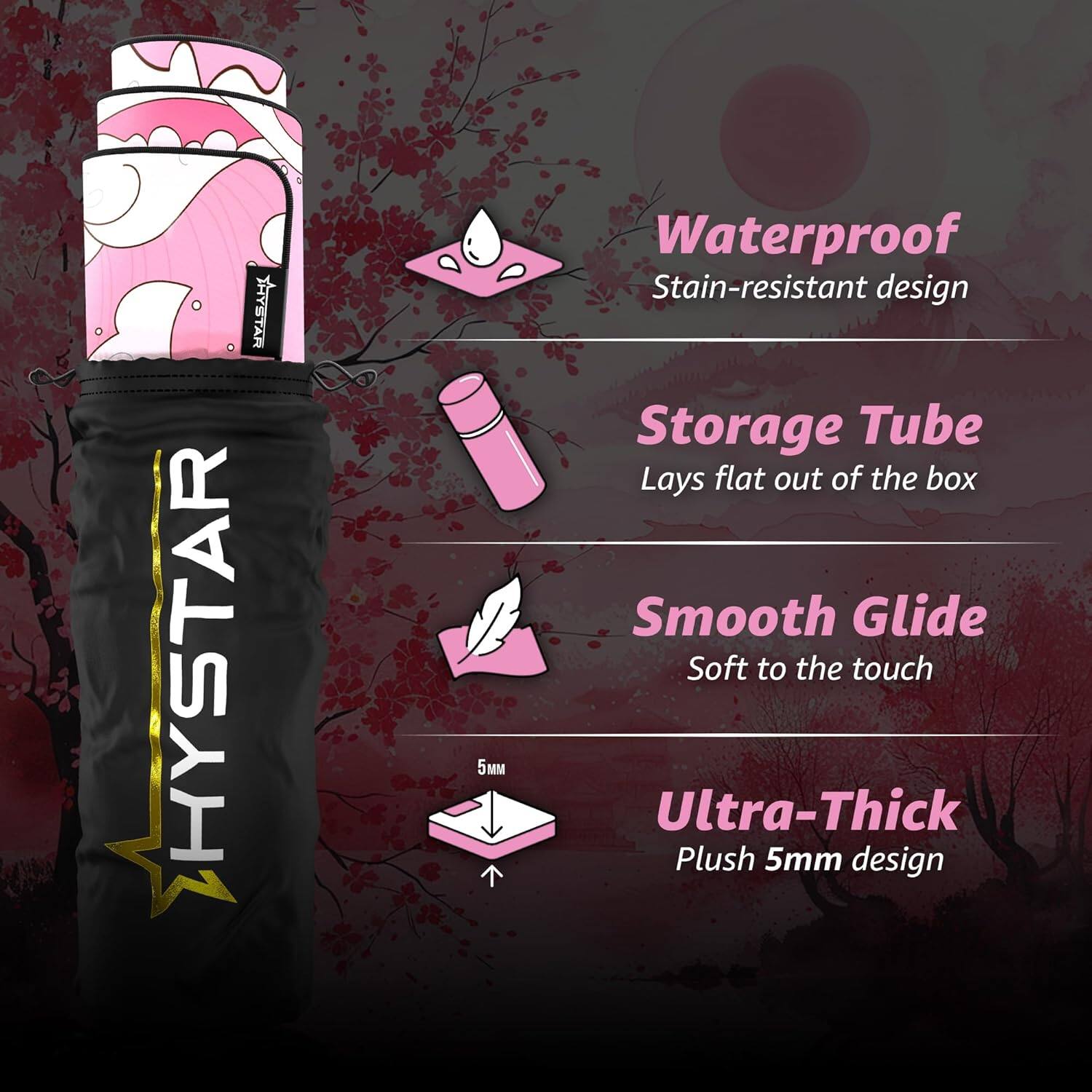 HYSTAR 5 5mm Waterproof Stain-resistant design Storage Tube Lays flat out of the box Smooth Glide Soft to the touch Ultra-Thick Plush 5mm design