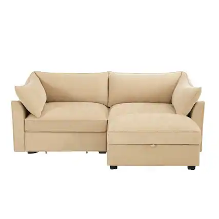 Front. Boyel Living - Chenille 2 Seater Sofa with Movable Storage Footstool - Wheat.