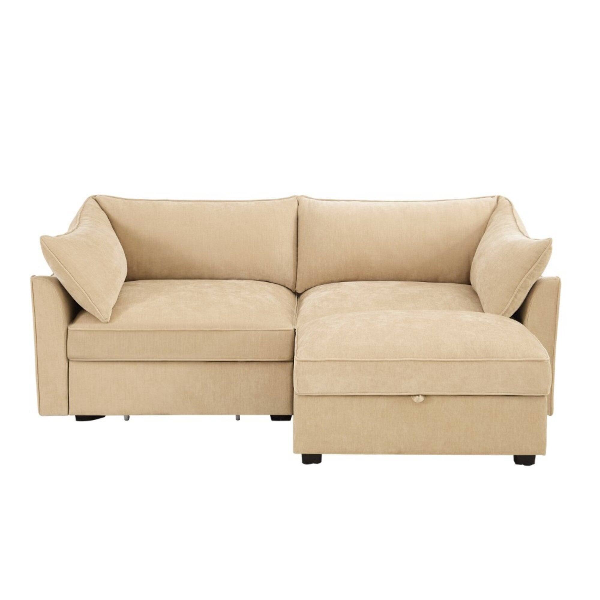 Front. Boyel Living - Chenille 2 Seater Sofa with Movable Storage Footstool - Wheat.