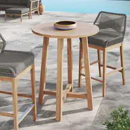 Wellspring 36" Outdoor Patio Teak Wood Bar Table by Modway - Natural