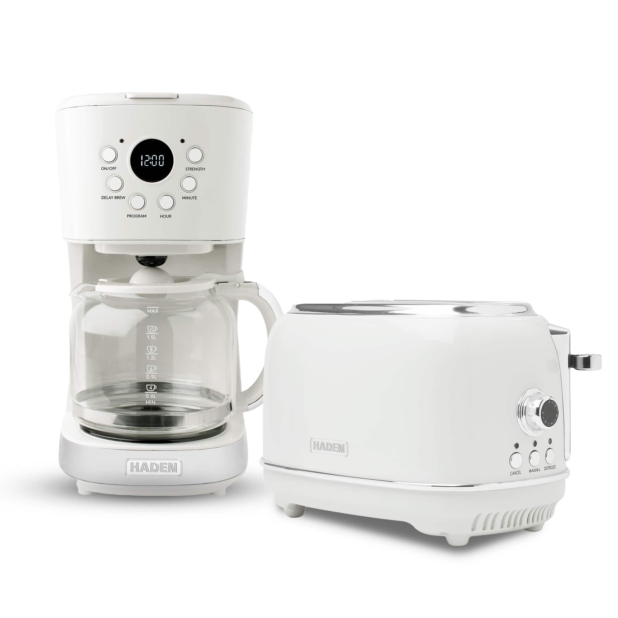 Haden - 12 Cup Coffee Maker with 2 Slice Wide Stainless Steel Bread Toaster - White