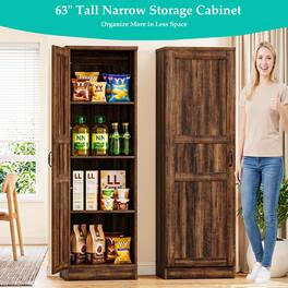 Aheaplus - Farmhouse Slim Pantry Cabinet - Adjustable Shelves, Reversible Door for Kitchen & Pantry Storage - Walnut