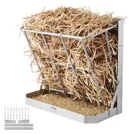 VEVOR - Goat Hay Feeder, 21 Gallons Large Capacity, 2 in 1 Hay and Grain Feeder, Wall Mounted Livestock Feeder with Feed Tray - Silver