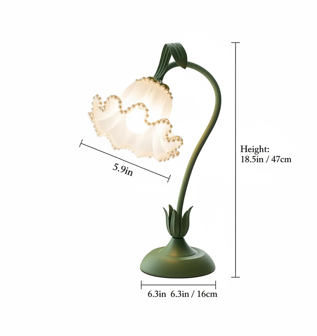 5.9in  
Height: 18.5in / 47cm  
6.3in / 16cm