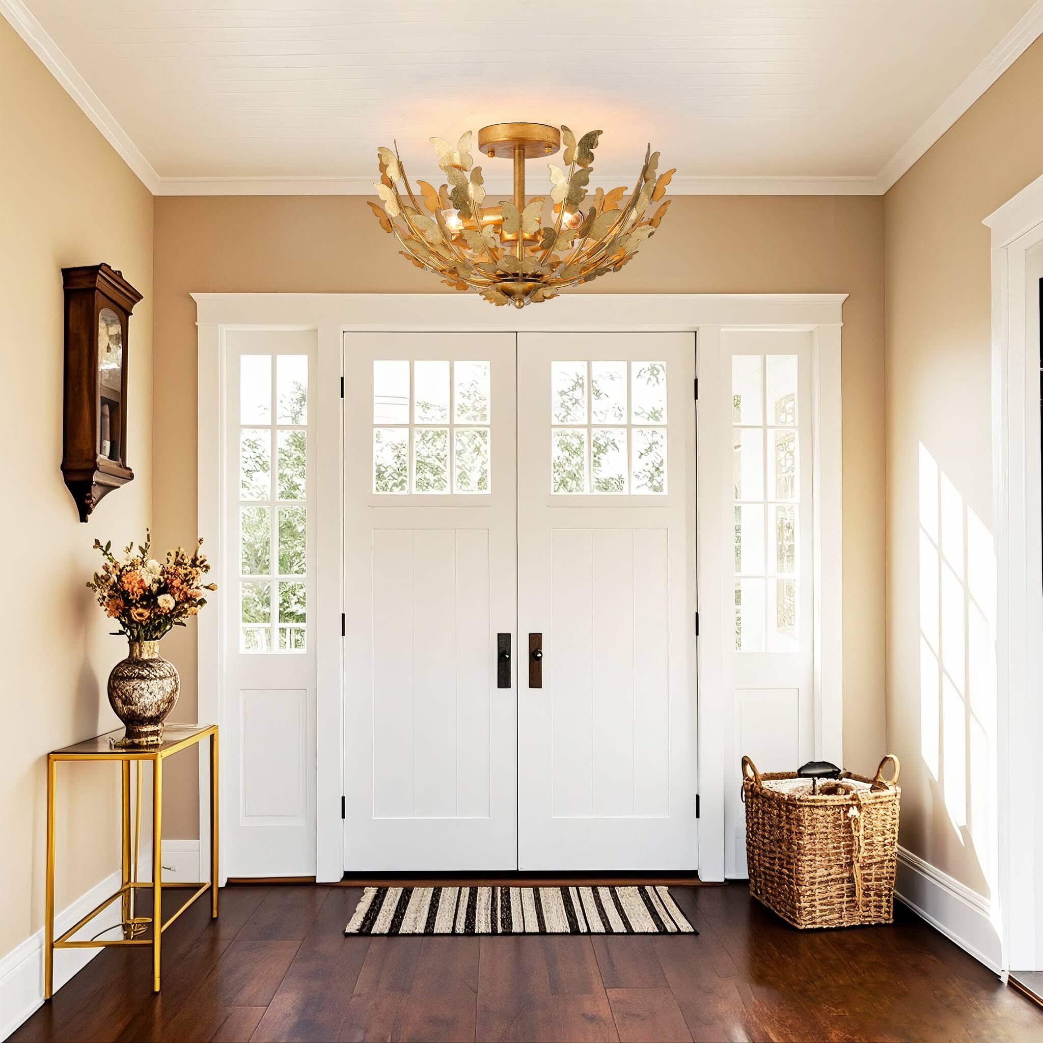 Back. Parrot Uncle - 18" W Modern Butterfly Design Metal Shade  4-Light Gold Semi-Flush Mount Ceiling Light - Gold.