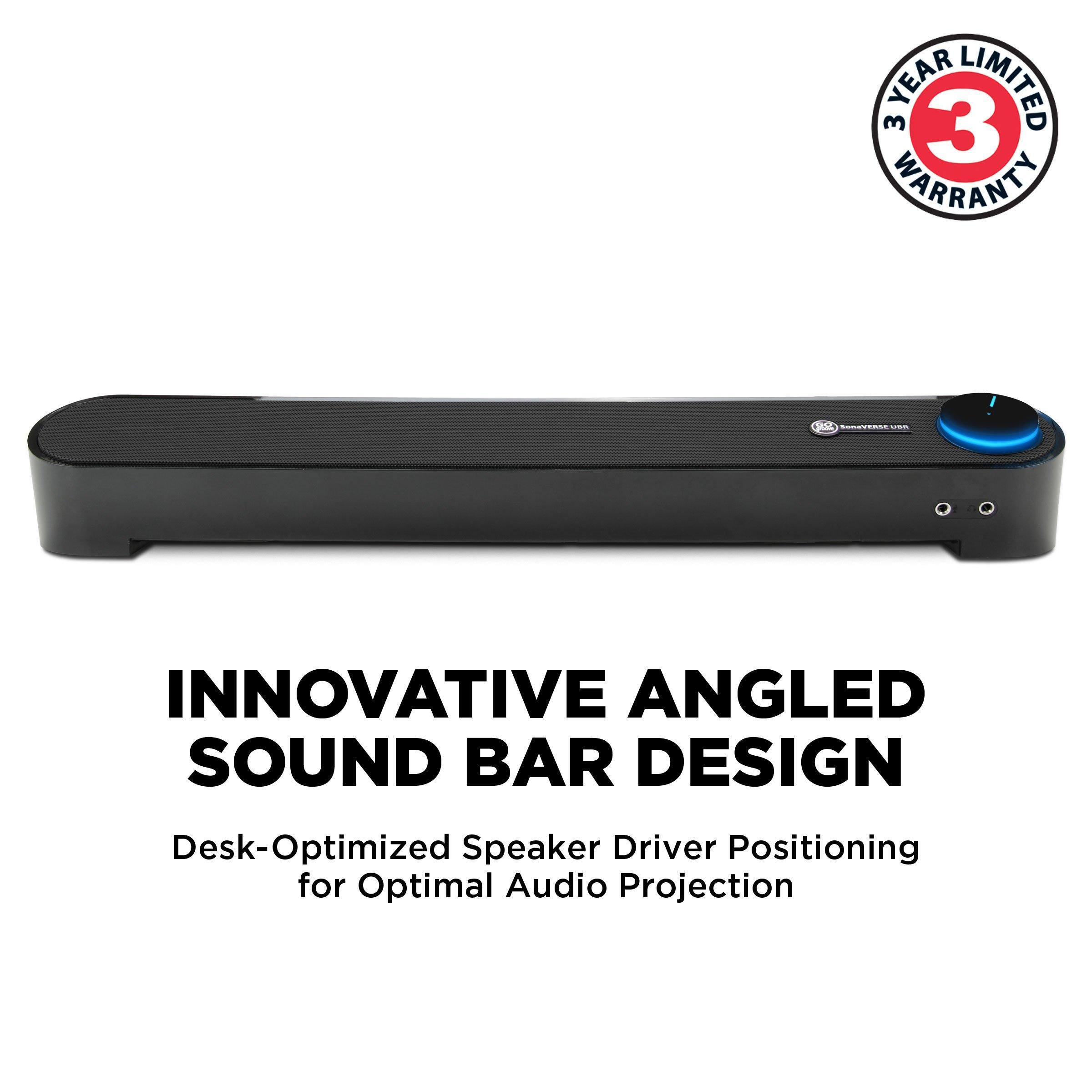 **3 YEAR LIMITED WARRANTY**

**INNOVATIVE ANGLED SOUND BAR DESIGN**

Desk-Optimized Speaker Driver Positioning for Optimal Audio Projection