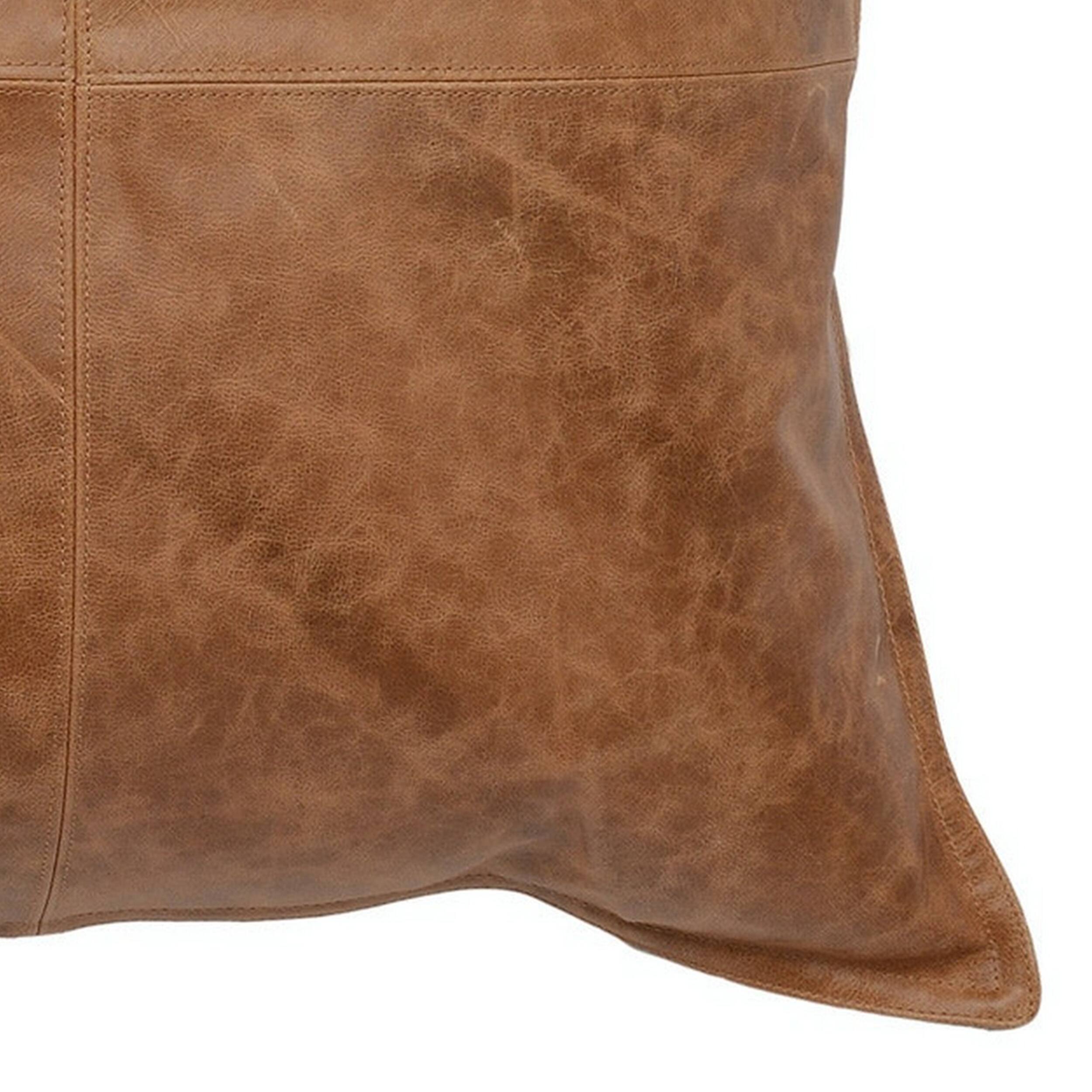 Back. Manhattan Lane - Square Leatherette Throw Pillow with Stitched Details - Brown.