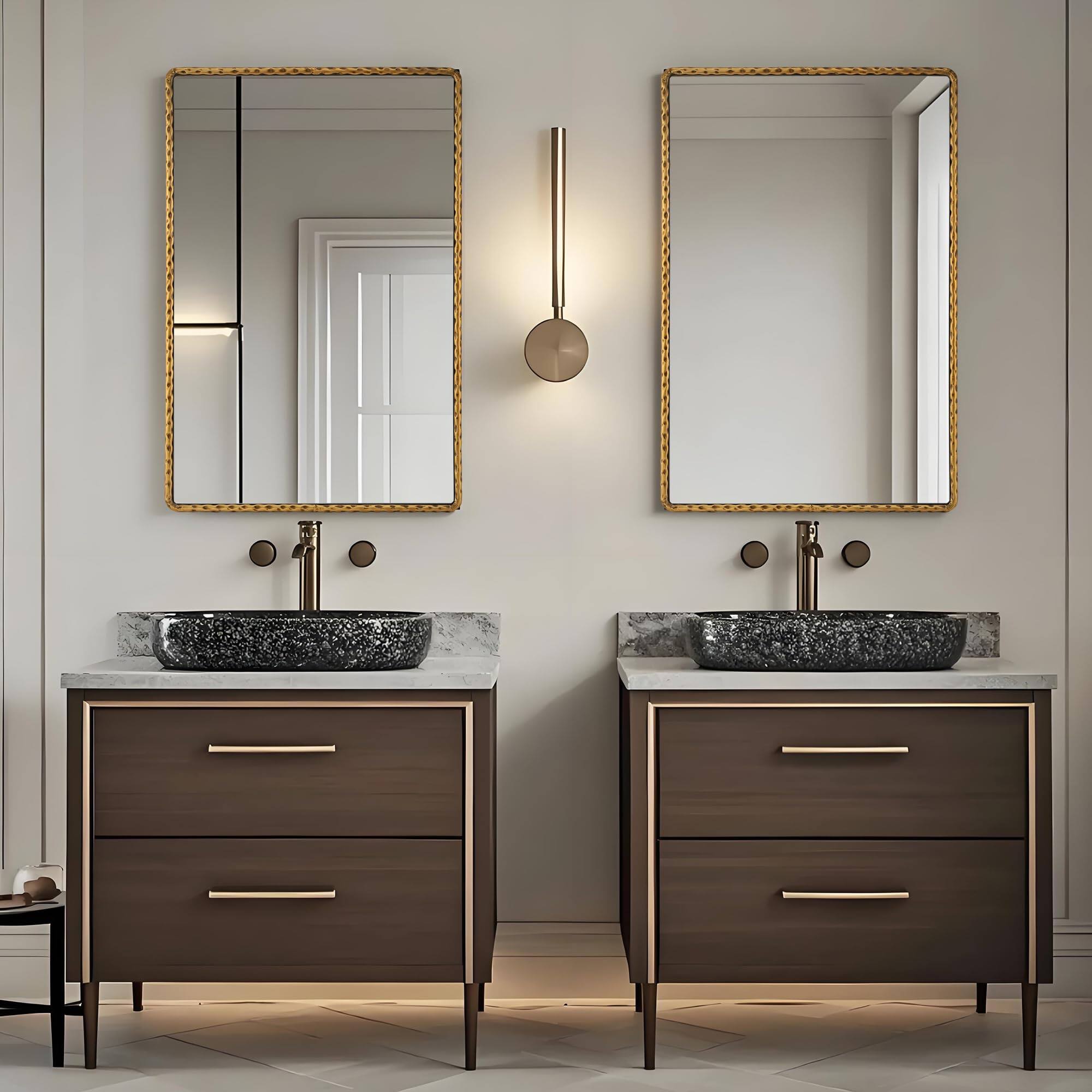 Back. HM 1810 - Rectangle Bathroom Mirror With Rounded Corner antique Finish Hammered Metal Frame Large Wall Mirrors Decora - Antique Copper.