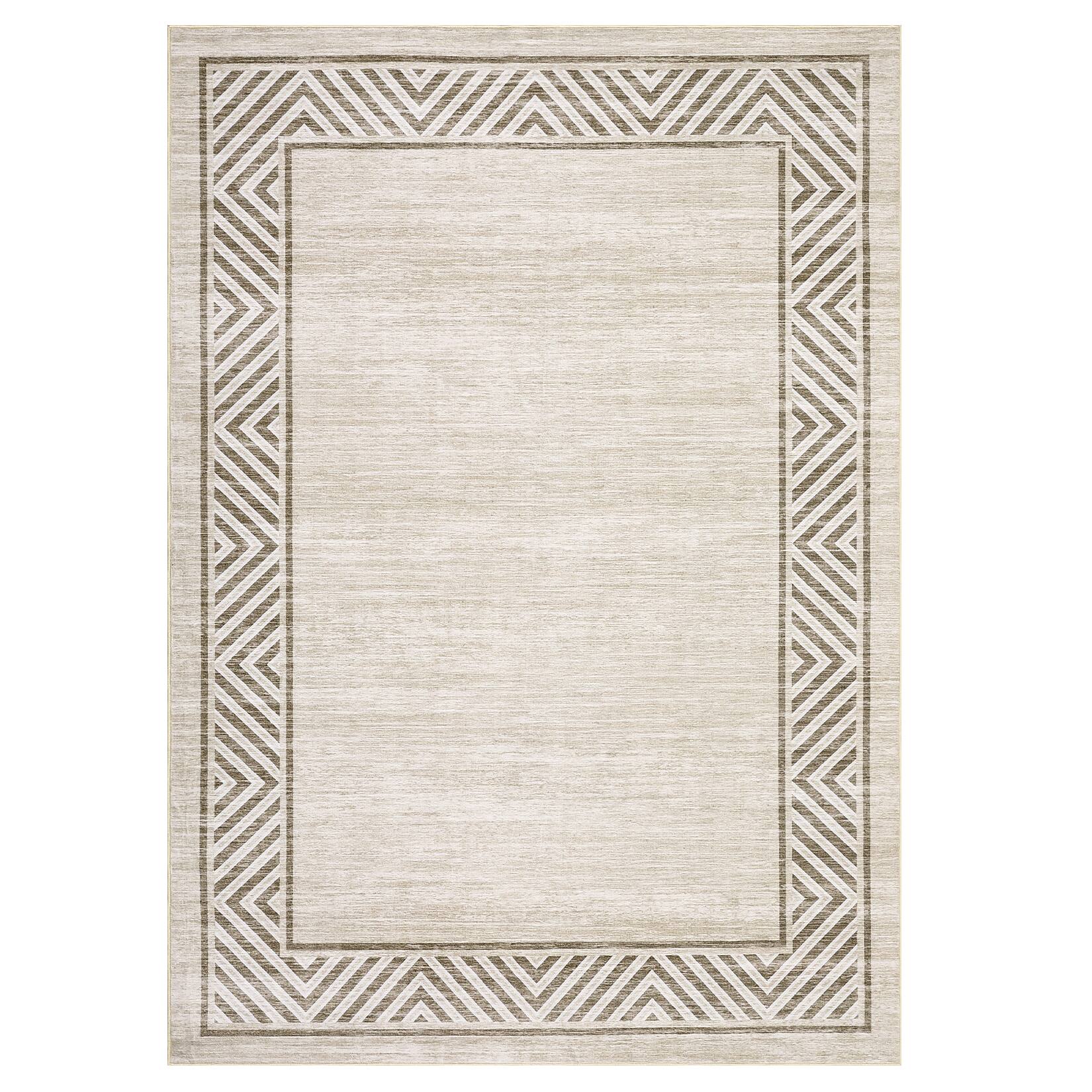Front. GARVEE - Modern Machine Washable Solid Color Area Rug for Living Room Ultra Thin Non Slip Minimalist Frame Rug for Dining Room - Beige.