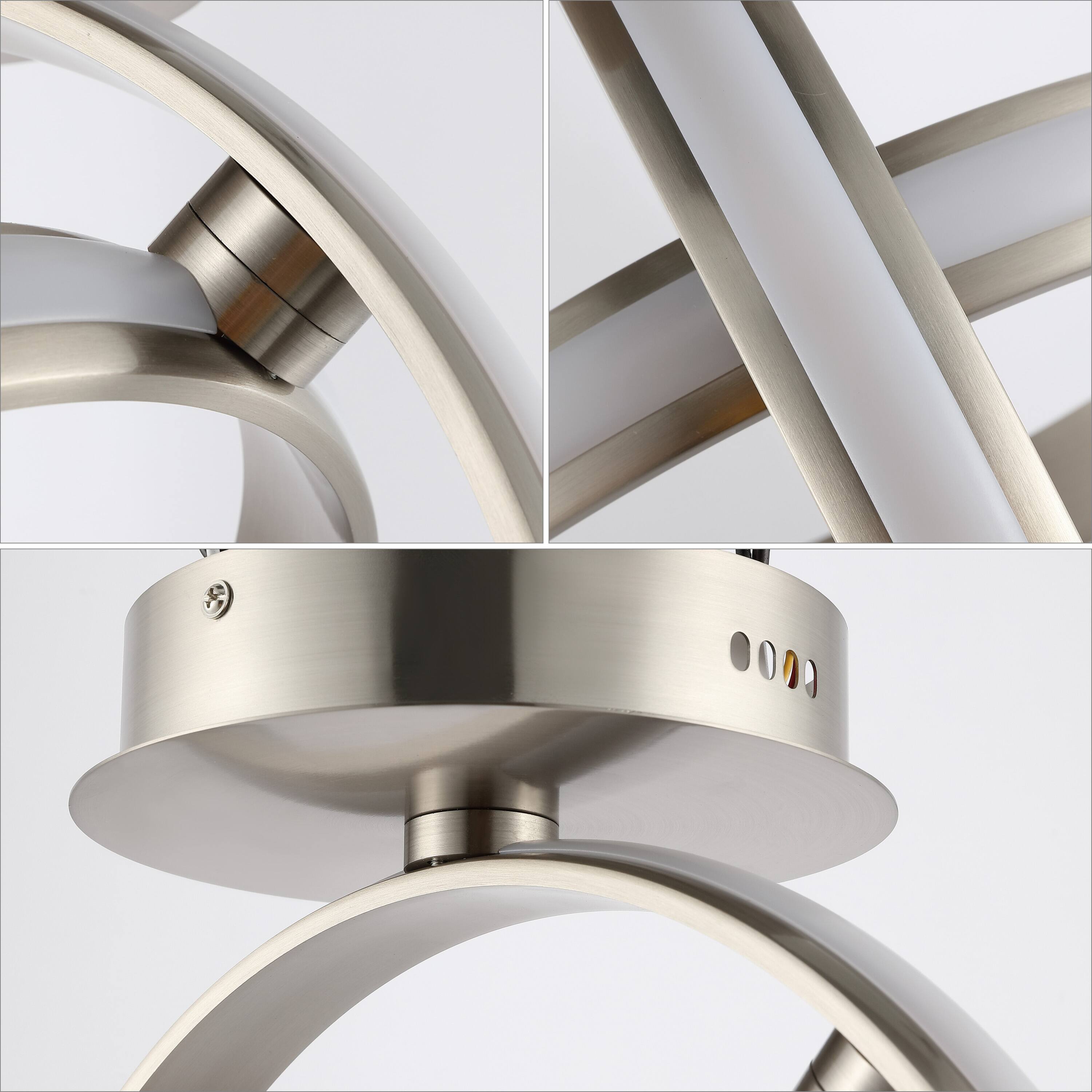 Alt View 4. Jonathan Y - Nicole 14.25" 2-Light Modern Minimalist Aluminum Ring Integrated LED Semi Flush Mount, Nickel - Nickel.