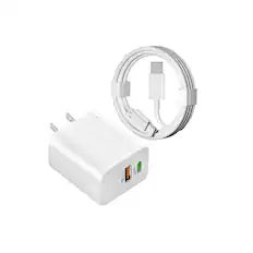 Front. Qixxronics - 35W Type C Fast Charging Block, 3ft Android Phone Charger Cable for Samsung Galaxy, OnePlus, Motorola, LG, Z Flip/Z Fold - White.