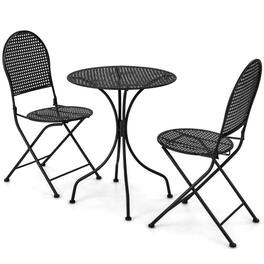 Pefilos - 3 Pieces Patio Bistro Set Outdoor Conversation Furniture Table and Folding Chair, Outdoor Stackable Dining Chairs - Black