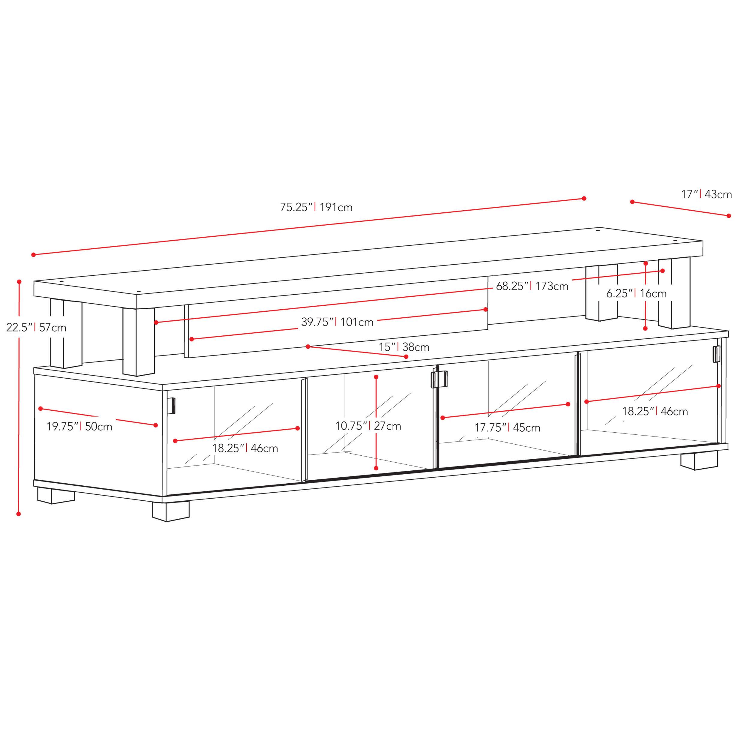 75.25" | 191cm  
17" | 43cm  
68.25" | 173cm  
6.25" | 16cm  
22.5" | 57cm  
39.75" | 101cm  
15" | 38cm  
19.75" | 50cm  
10.75" | 127cm  
17.75" | 45cm  
18.25" | 46cm  
18.25" | 46cm  
18.25" | 46cm  
17" | 43cm  
68.25" | 173cm  
6.25" | 16cm  
19.75" | 50cm  
10.75" | 127cm  
17.75" | 45cm  
18.25" | 46cm  
18.25" | 46cm  
18.25" | 46