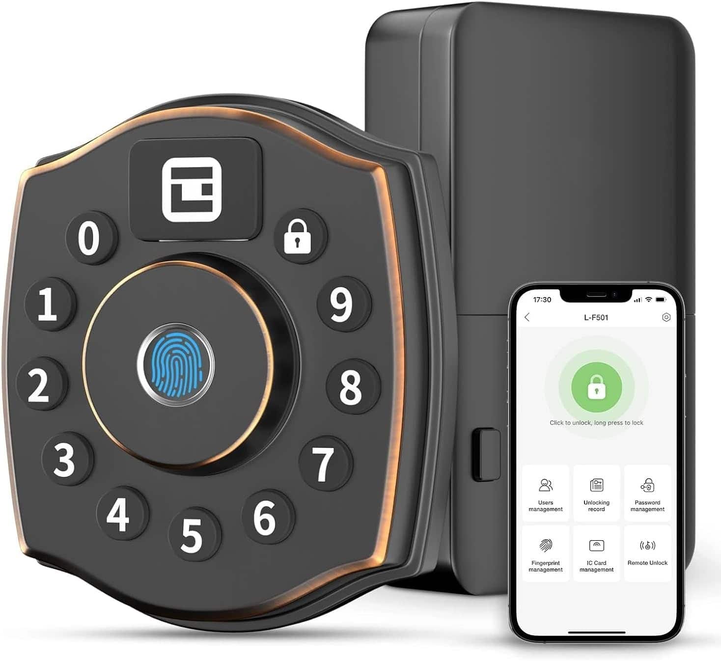 Wrightmaster - 5-in-1 Aluminum Smart Pad Lock with Wi-Fi & Voice Control, Keypad, Key, Auto-Unlock & Quiet Mode - Black