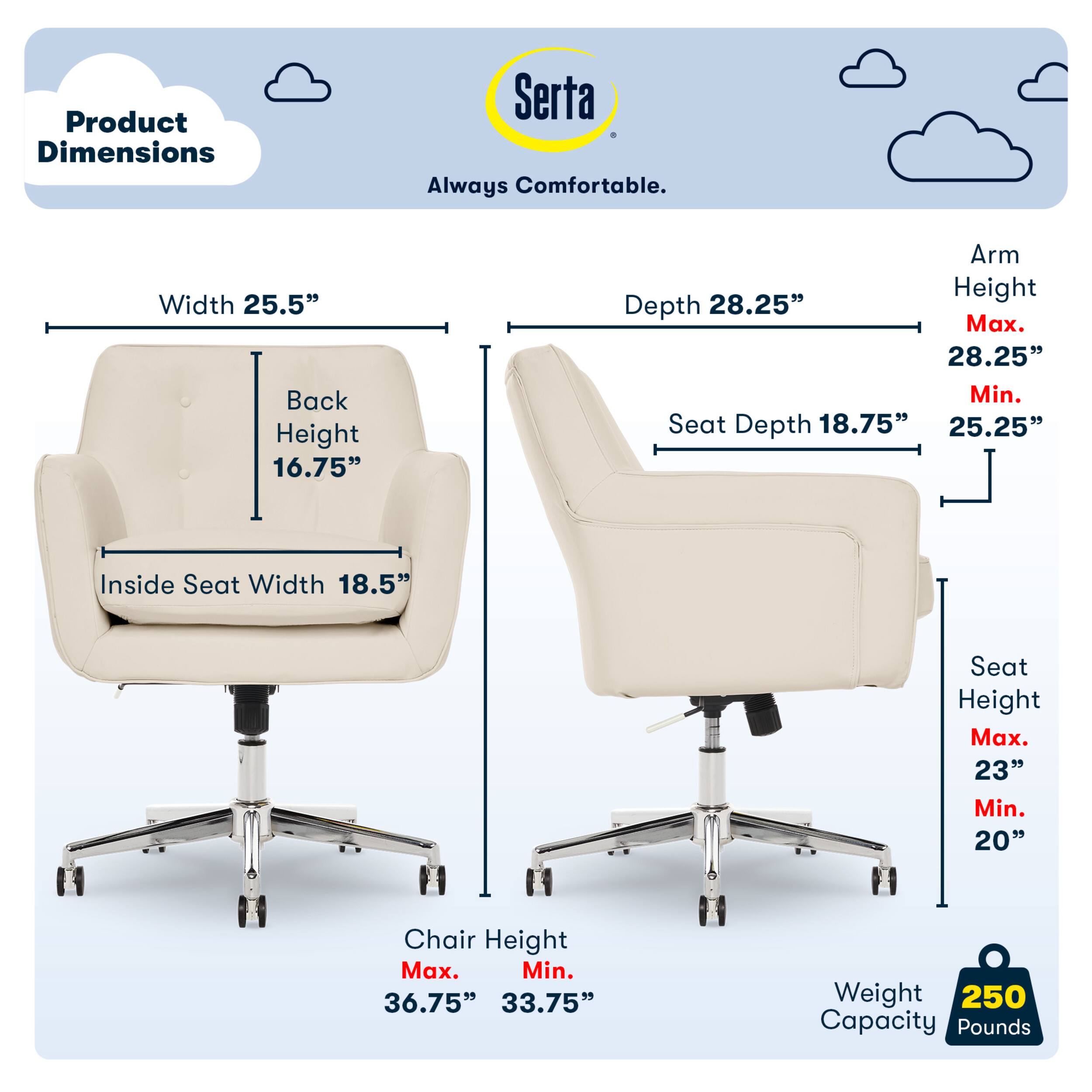 Left. Serta - Ashland Bonded Leather & Memory Foam Home Office Chair - Cream.