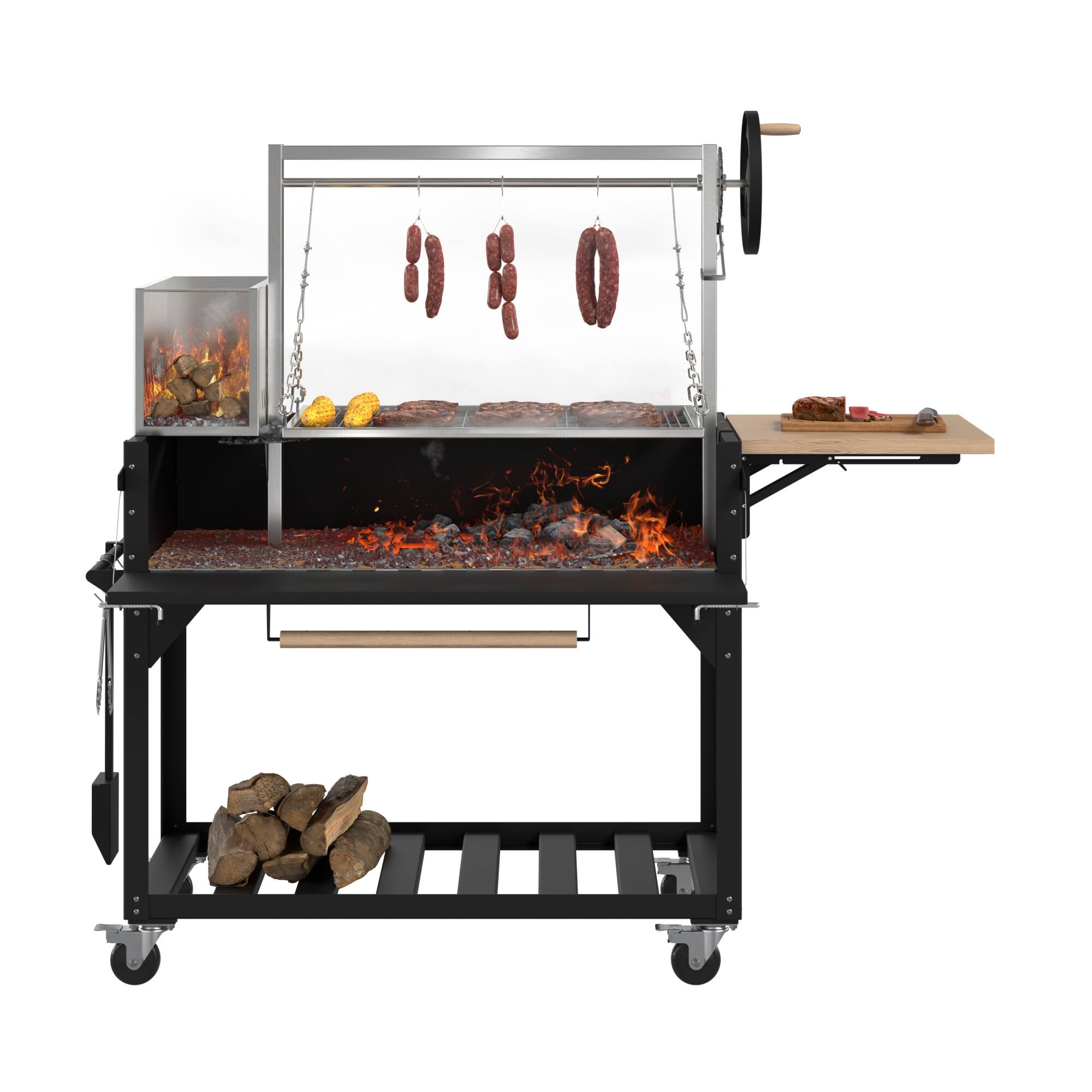 Alt View 1. Koolmore - 72 in. Argentine Santa Maria Charcoal and Wood Grill, Adjustable Outdoor BBQ, in Black (KM-OG-AW-72) - Black.