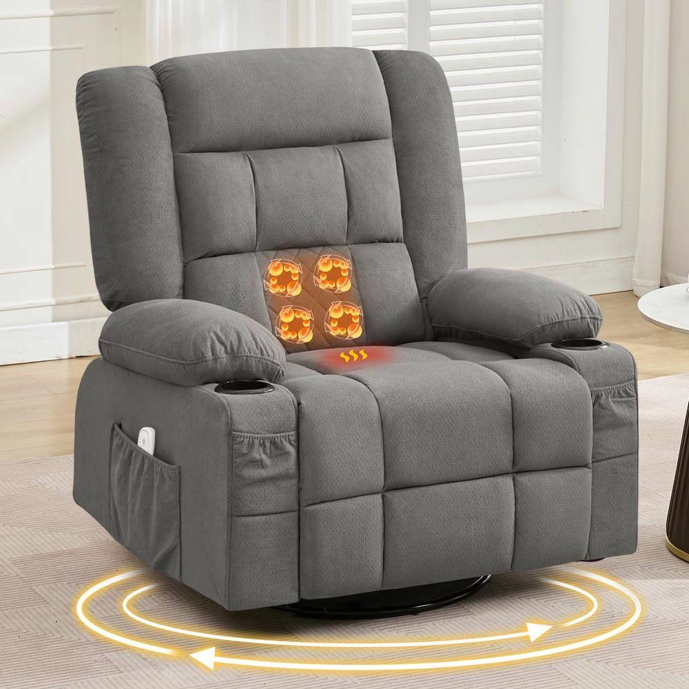 Alt View 4. Kadyn - Oversized Swivel Recliner Chair with Massage & Heat, 350lb Capacity, 8 Vibration Modes, USB Port, Gray - Gray.