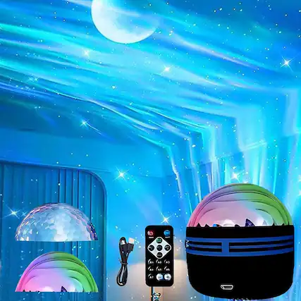 Front. ACJPR - 2-in-1 Northern Lights & Ocean Wave Projector with 14 Light Effects, USB Rechargeable RGB Night Light for Bedroom.