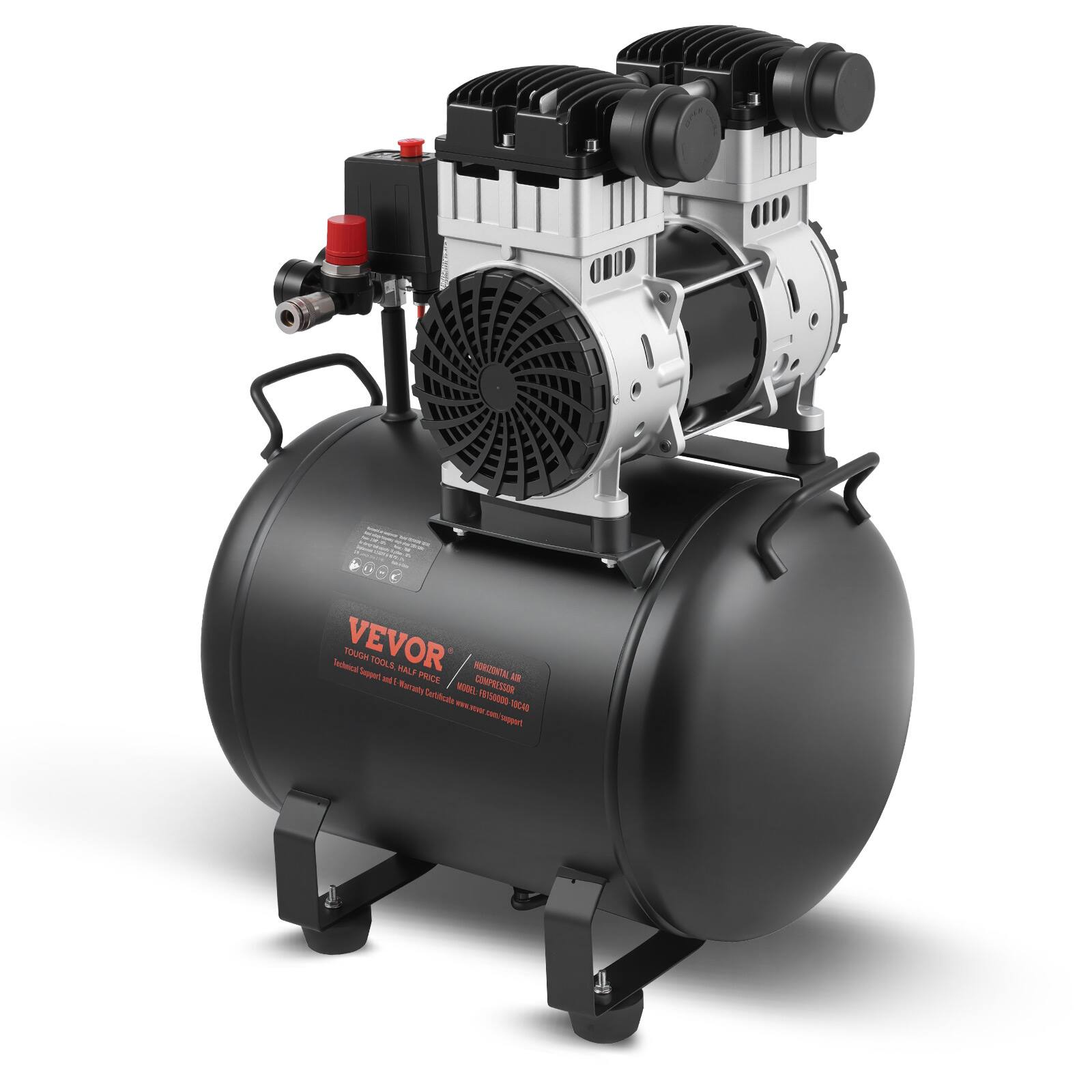VEVOR - Air Compressor, 10 Gallon Steel Tank, 2HP 5.3 CFM@90 PSI Oil Free Air Compressor & Max. 125PSI Pressure,78dB Ultra Quiet - Black