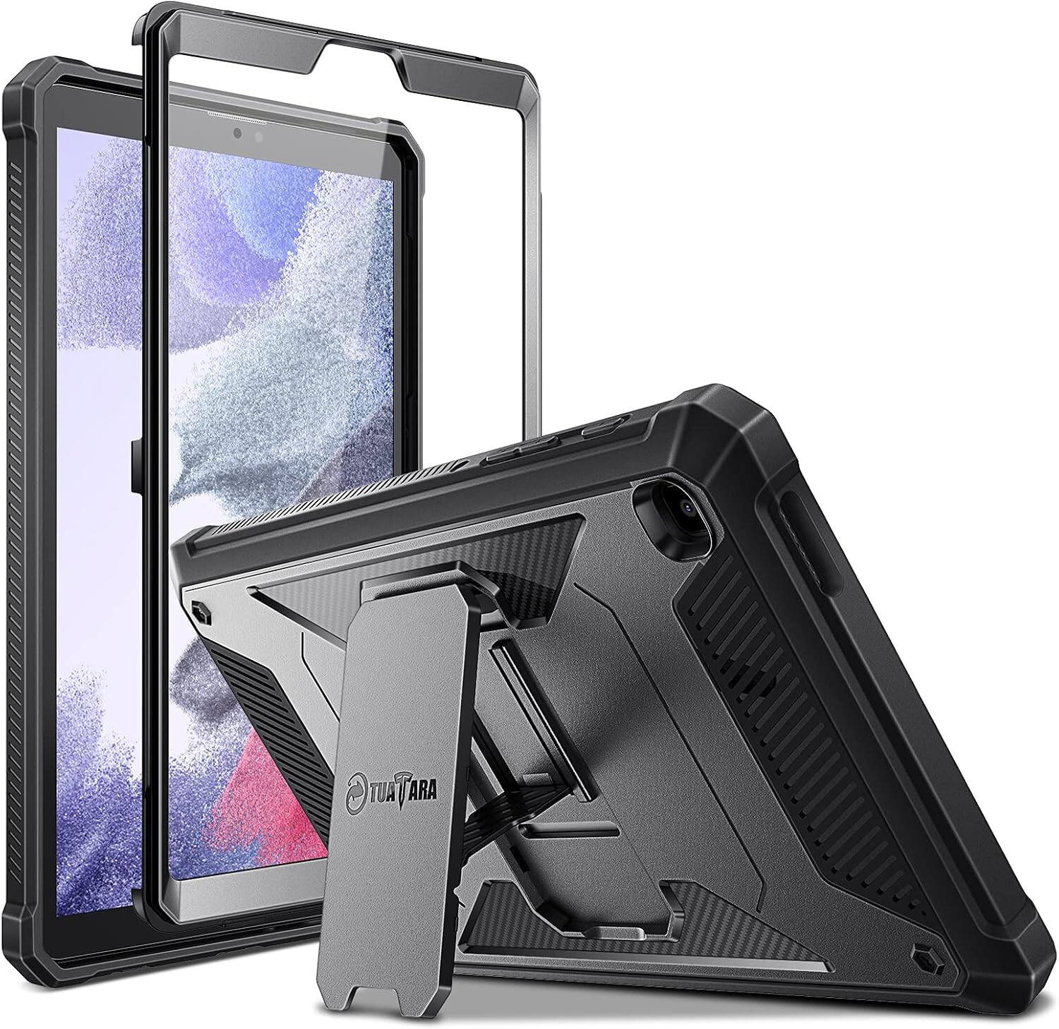 Front. Fintie - Shockproof Case for Samsung Galaxy Tab A7 Lite 8.7 inch 2021, Tuatara Rugged Hybrid Cover, Built-in Screen Protector - Black.
