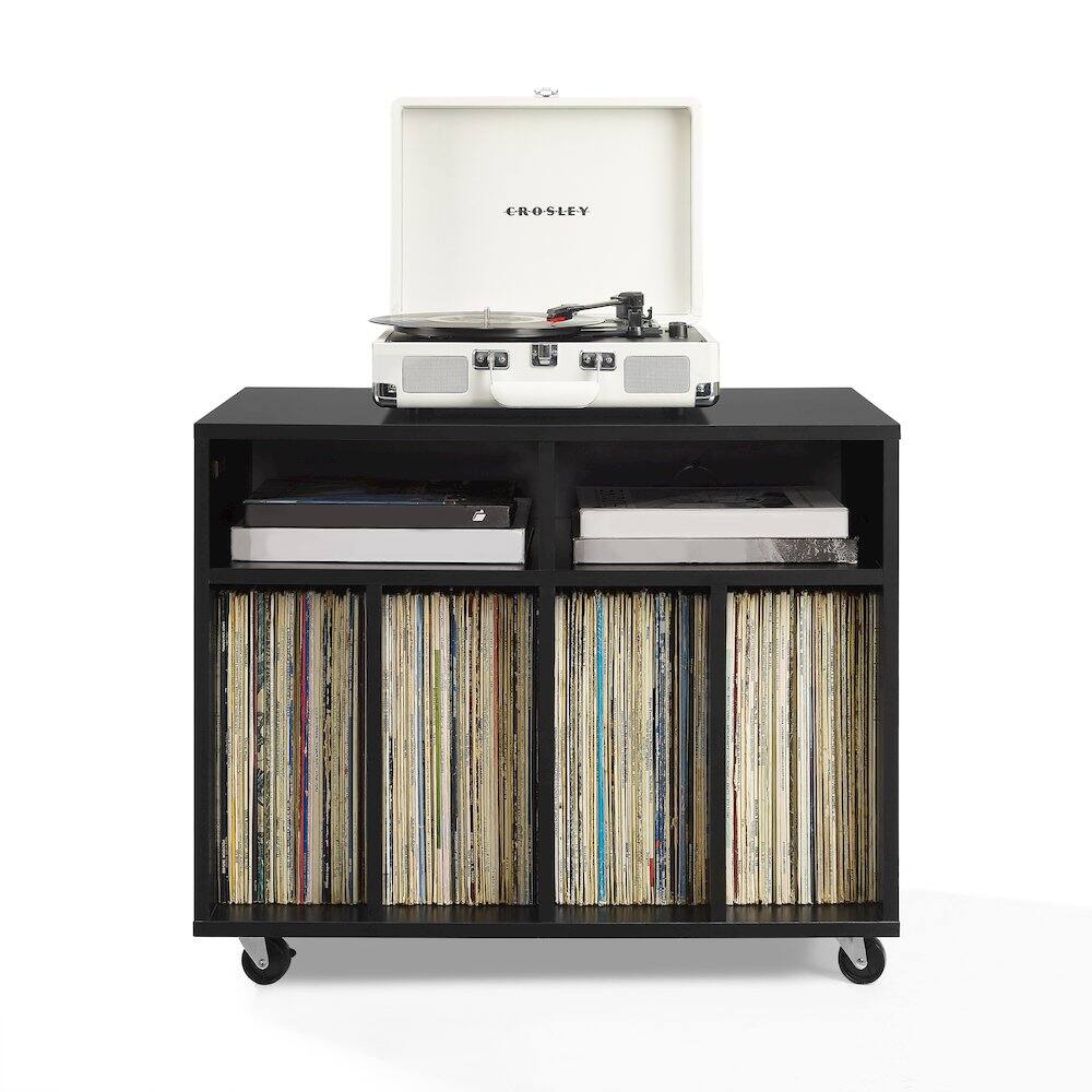 Alt View 1. Crosley Furniture - Carlo Rolling Record Player Stand With Vinyl Storage - Black.