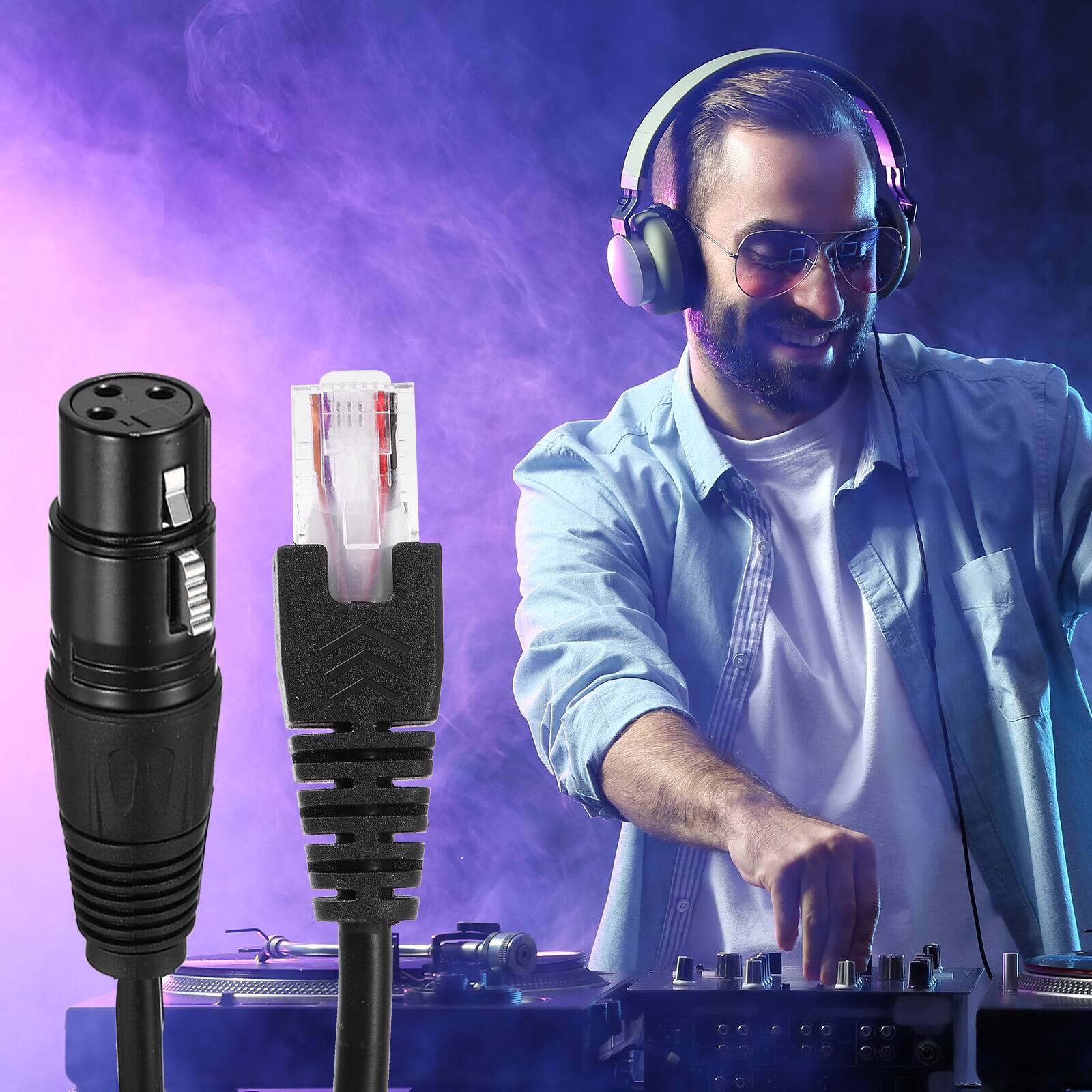 Alt View 5. Unique Bargains - 3 Pin DMX512 XLR Female to RJ45 Male Adapter Cable, 1.6ft, for Stage Studio Console Lighting - Black.