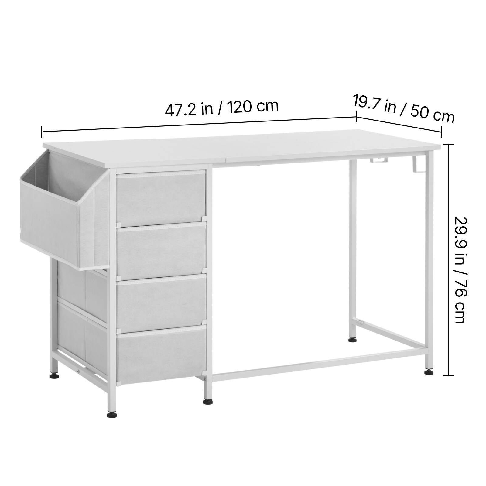 47.2 in / 120 cm  
19.7 in / 50 cm  
29.9 in / 76 cm