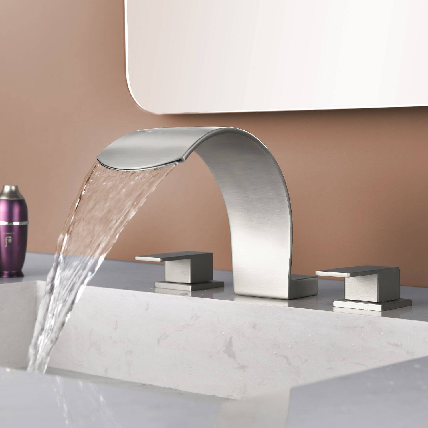 Alt View 3. Boyel Living - Brushed Faucet SUS304 Waterfall Spout cUPC Quick Connect Dual Handle - Brushed Nickel.
