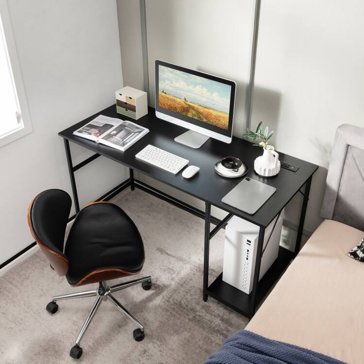 Left. SlickBlue - Desk with CPU Stand & 4 Built-In Power Outlets – Computer Table for Home or Office - Black.