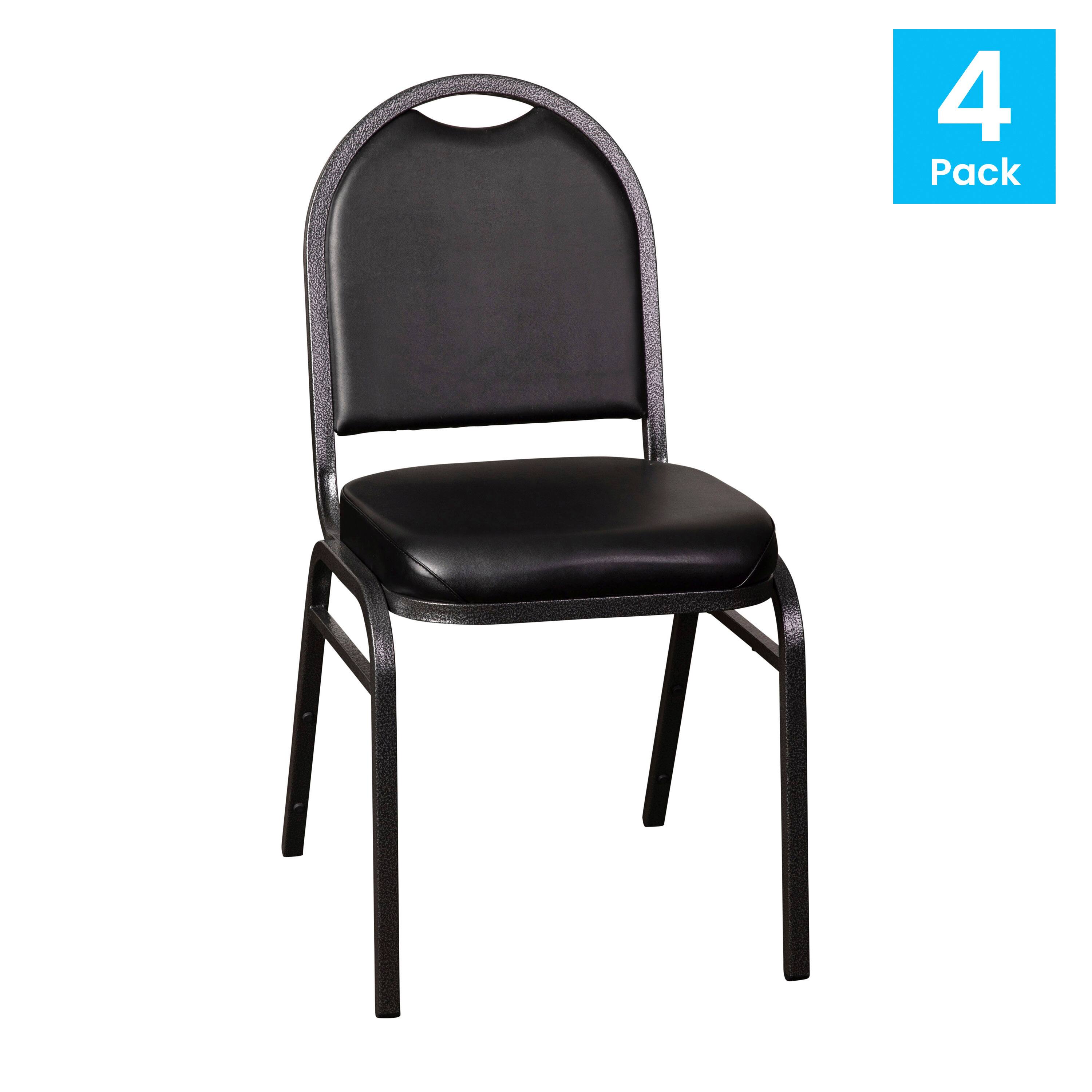 Alt View 1. Emma + Oliver - Dymoke Versatile Dome Back Stacking Banquet Chair - Black Vinyl/Silver Vein Frame.
