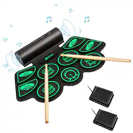 Costway - 9 Pads Electronic Drum Set with Sticks & Pedals for Kids, Adult, Beginners - Black,Green