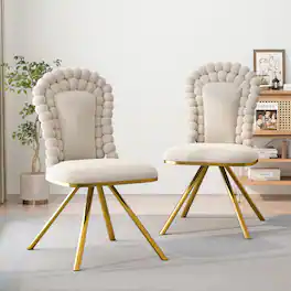 GOODSILO - Set of 2 Velvet Upholstered Dining Chairs with Gold Metal Legs and 360-Degree Swivel Feature - Beige