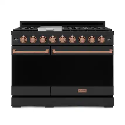 Front. Thor Kitchen - Gordon Ramsay Series by Thor Kitchen 6.8 Cu. Ft Freestanding Gas Range with Rose Gold Hardware - Black.