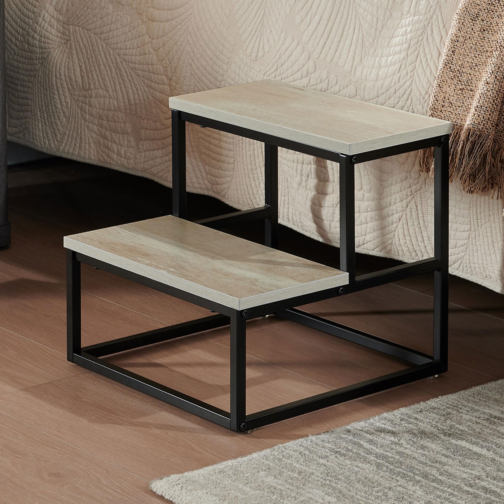 Kings Brand Furniture - Axel 2-Step Step Stool – Lightweight, Durable & Modern Design Wooden Steps & Metal Frame - White