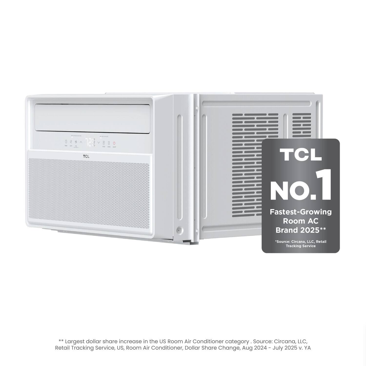 TCL No.1 Fastest-Growing Room AC Brand 2025**  
Source: Circana, LLC, Retail Tracking Service  

**Largest dollar share increase in the US Room Air Conditioner category. Source: Circana, LLC, Retail Tracking Service, US, Room Air Conditioner, Dollar Share Change, Aug 2024 - July 2025 v. YA