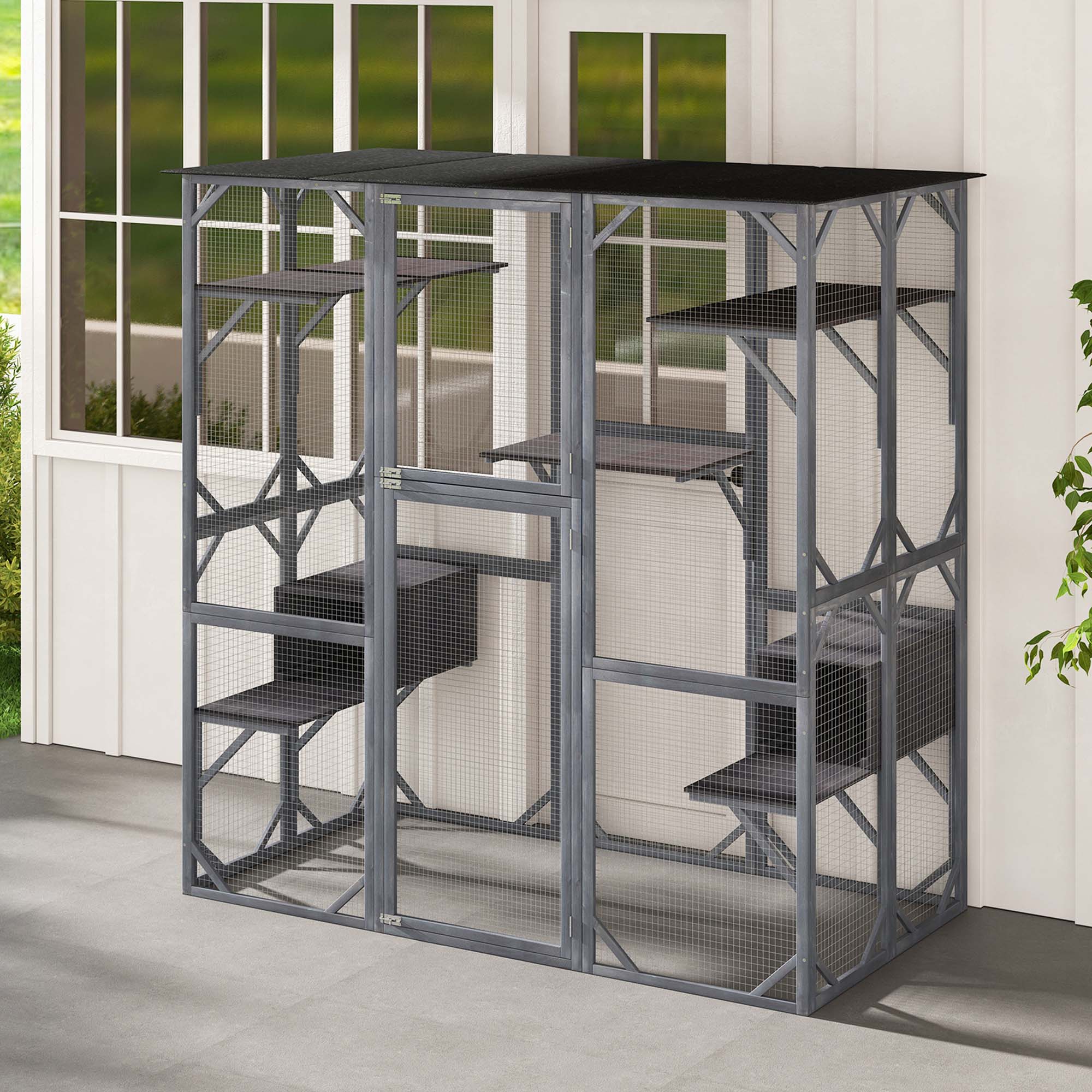 Alt View 3. Costway - Costway Large Wooden Cat House 71" Indoor Outdoor Weatherproof Catio Kitten Enclosure.